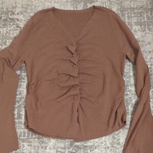 Women's Brown Button-Up Top